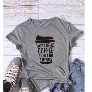 GRAY LETTER PRINT ROUND NECK TEE